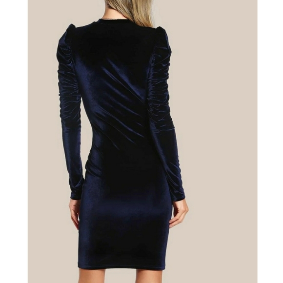 🎀VIVA | Velvet Pencil Navy Dress - Picture 3 of 5